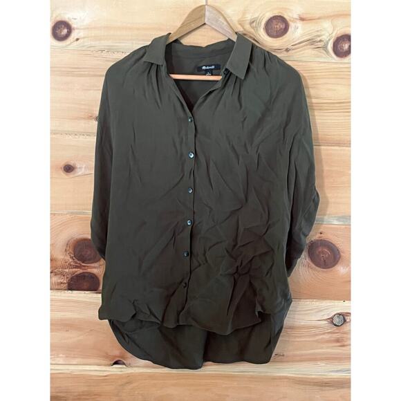 Madewell women's army green button down blouse. high-low. size small - Picture 1 of 7